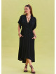 V Neck Gathered Detailed Black Casual Dress 4532